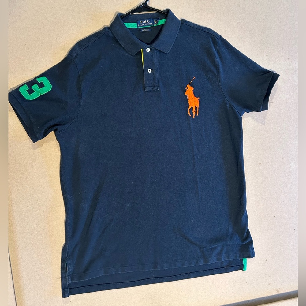 Ralph Lauren Navy Polo Shirt with Orange Logo